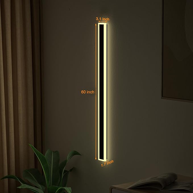 Modern Outdoor Wall Lights, 2 Pack Long Wall Sconce, Lighting Fixtures Long Wall Light 24w Waterproof Ip65 Black Exterior Sconce Led Linear Light for Garage, Patio (2packWarmcolor, 31.5inch)