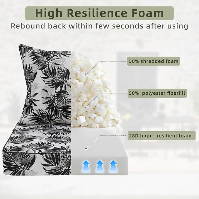 Favoyard Outdoor Seat Cushion 22 x 22 x 3 in Waterproof Pattern Fade Resistant Cover Removable Patio Furniture Cushions Deep Seat & Back Cushion Set with Adjustable Straps for Patio Chair Sofa Couch