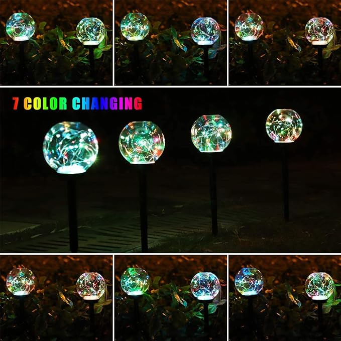 Solar Lights Outdoor Garden Decor,LED Multi-Color Changing 5.9in Globe Waterproof Lamp,Birthday Gifts for Women Mom,for Yard Lawn Backyard Landscape Pathway Patio Outside Gardening Gifts-2 Pack