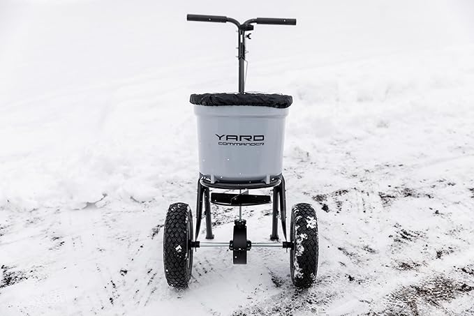 Yard Commander - Commercial 50 LB Walk-Behind Push Broadcast Spreader - 10-12 Foot Spread - Fertilizer, Salt & Grass Seed - Clog Free Design - Fully Enclosed Gear Box - Adjustable Drop Rate