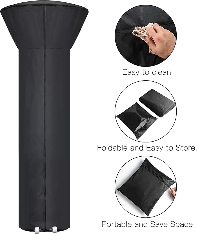 Patio Heater Covers with Zipper and Storage Bag,Waterproof,Dustproof,Wind-Resistant,Sunlight-Resistant,Snow-Resistant,Black,87'' Height x 33" Dome x 19" Base