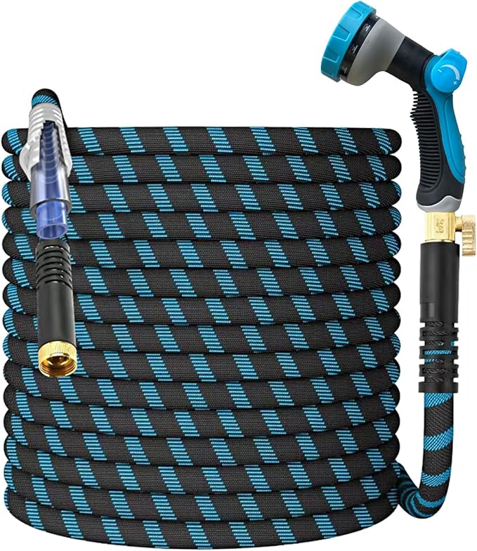 75Ft Non-Expandable Garden Hose, Flexible Water Hose with 10-Pattern Spray Nozzle, Lightweight Hose Pipe, Kink-Free, Leak-Proof, 3/4" Solid Metal Fittings