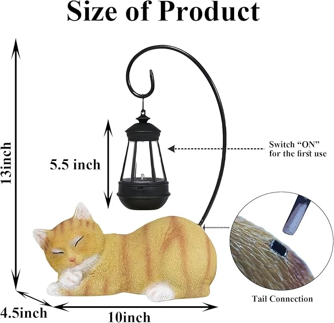 Cat Solar Garden Decor Outdoor Statues, Cat Figurine Decoration with Solar Lights Lantern, Garden Outdooe Cat Statue Decor Art for Patio, Lawn, Yard, Unique Housewarming Gift for Cat Lover and Mom