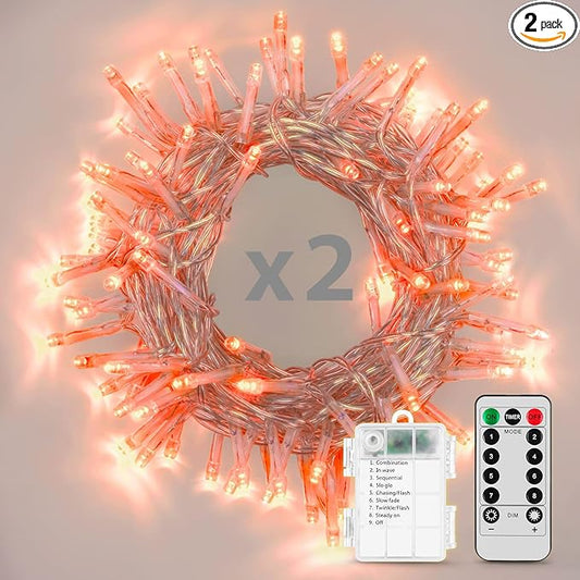 Battery Operated String Lights, 2 Pack With Remote Timer - 8 Modes Waterproof Lights for Bedroom, Garden, Party, Xmas Tree Indoor Outdoor Decorations (Orange, 36)