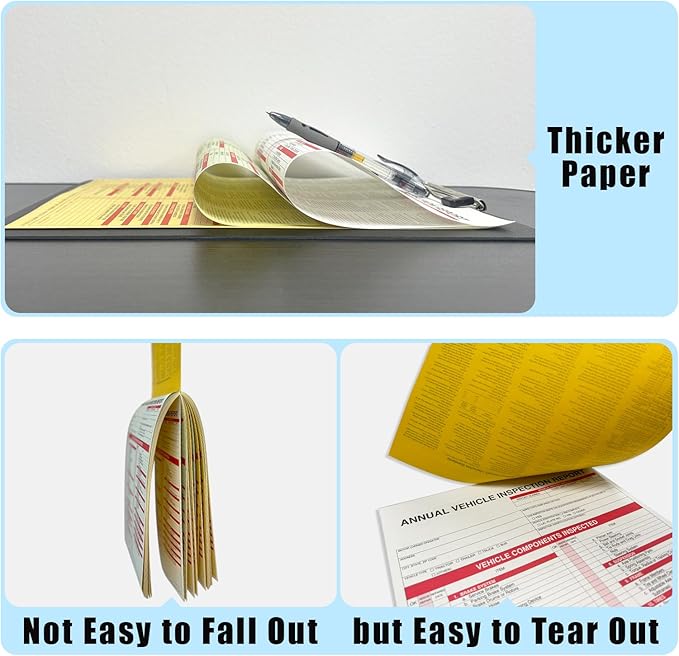 Goldenfox DOT Inspection Forms and Stickers. 50-Pack,3-Ply Carbonless Annual Vehicle Inspection Report (8.5" x 11.75") with 2-Ply Vinyl White Interior fmcsa Annual Inspection Sticker(5"x4")