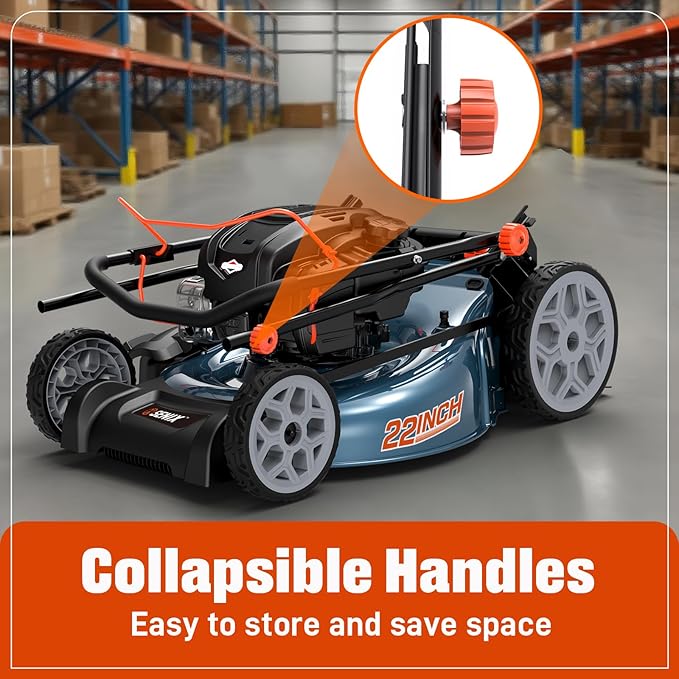 SENIX Gas Lawn Mower, 22" Self Propelled Gas Powered Lawnmower with 163cc B&S 4-Cycle Engine, 3-in-1 Walk-Behind Push Lawn Mower, 6-Position Height Adjustment