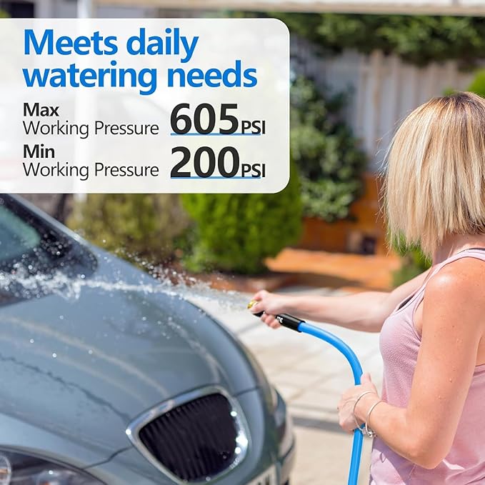 Hot/Cold Garden Water Hose 100 ftx 5/8 in, -50℉ To 190℉, Heavy Duty, Flexible, Burst 605 Psi, Lightweigh, Upgraded Rubber Pipe with 3/4" Brass Fittings For Backyard, Outdoor, Farm, Blue