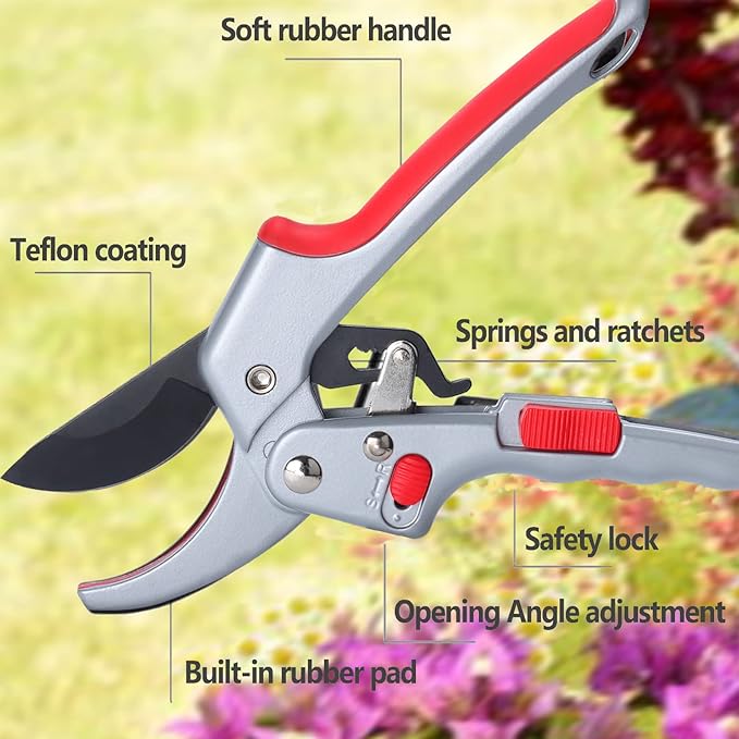 Upgraded Garden Clippers, Adjustable Germany Pruners, Work 3 Times Easier, Professional Pruning Shears, Cutting Rose, Flower, Hedge, Stem, Sharp Gardening Scissors, Arthritis Weak Hand Snips