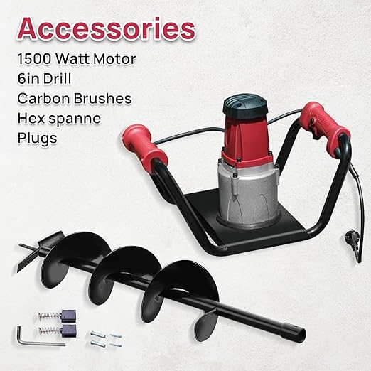 DC HOUSE 1500W Electric Post Hole Digger Earth Auger Hole Digger Digging Tools Auger with 6" Digging Bit Set with Reverse Function, Prune Farmland and Garden