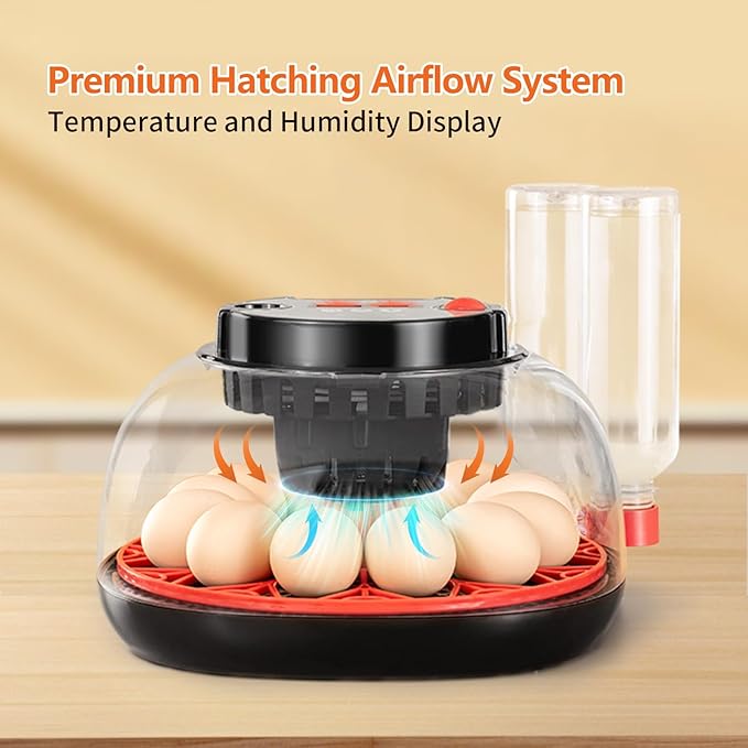 Incubators for Hatching Eggs, 12 Egg Incubator with Automatic Egg Turning and Humidity Control, Water Refill, Air Vent, 360° Viewing for Chickens Ducks Birds, Ideal for Farm, Classroom, Lab, Home Use