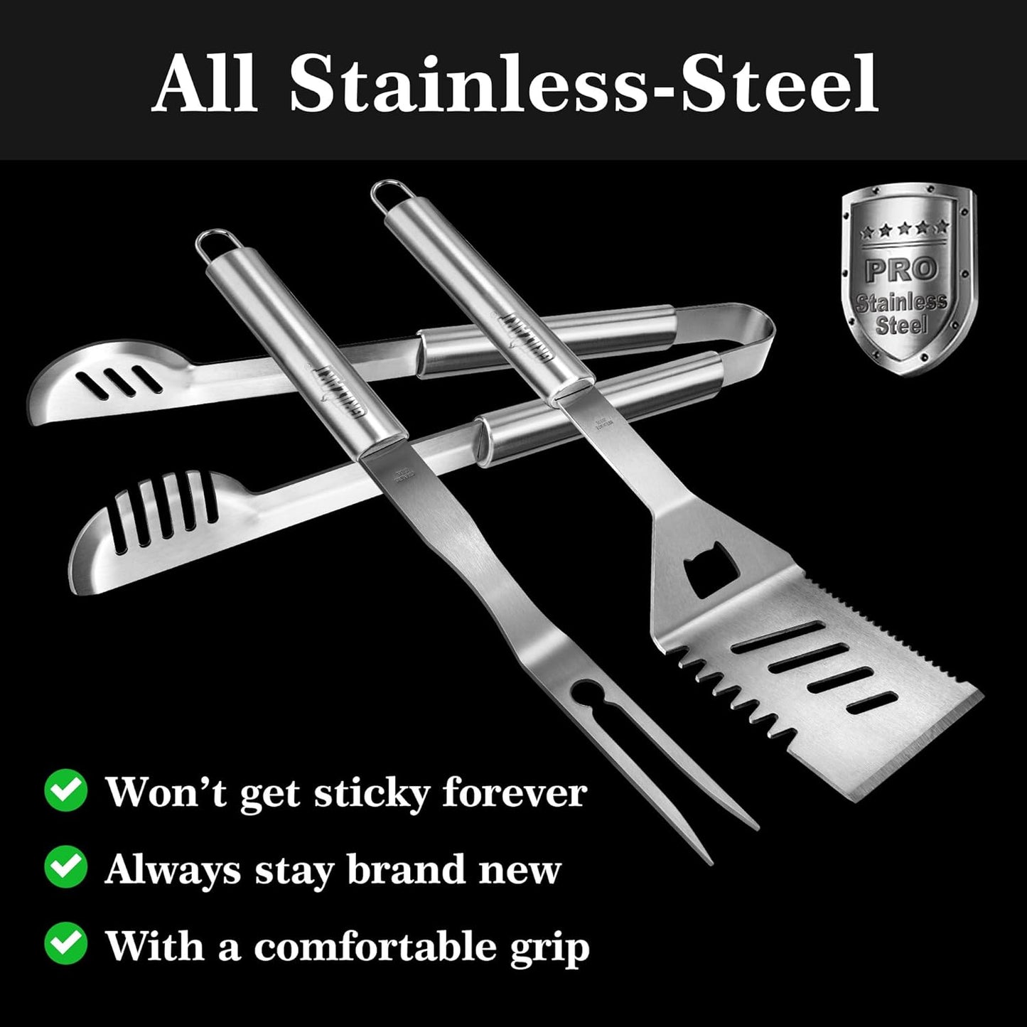 GRILLART Grill Tools Grill Utensils Set - 3PCS BBQ Tools, Stainless Barbeque Grill Accessories -Spatula/Tongs/Fork w/Insulated Glove, Ideal BBQ Set Grilling Tools for Outdoor Grill, Gifts for Men Dad