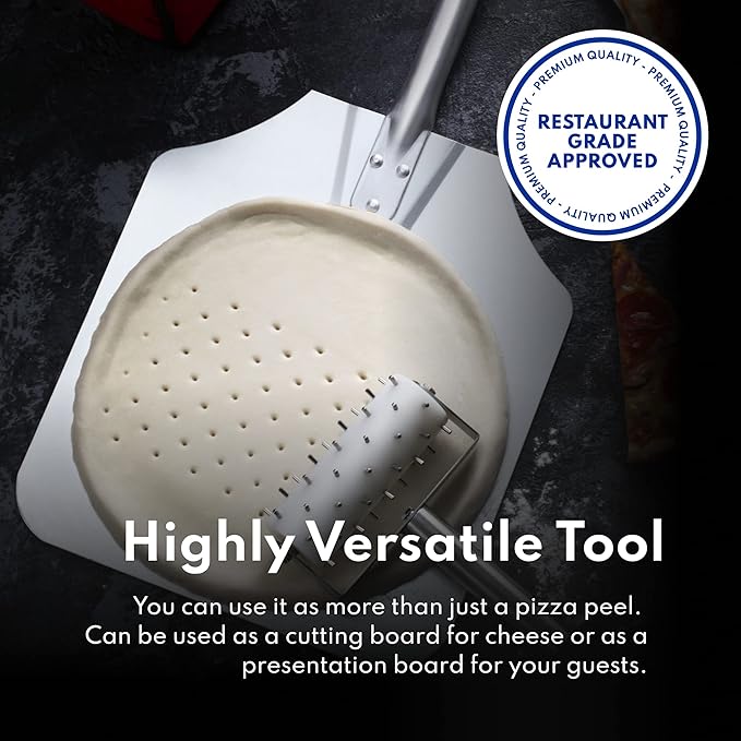 New Star Foodservice 50165 Aluminum Pizza Peel, Wooden Handle, 12 x 14 inch Blade, 36 inch overall