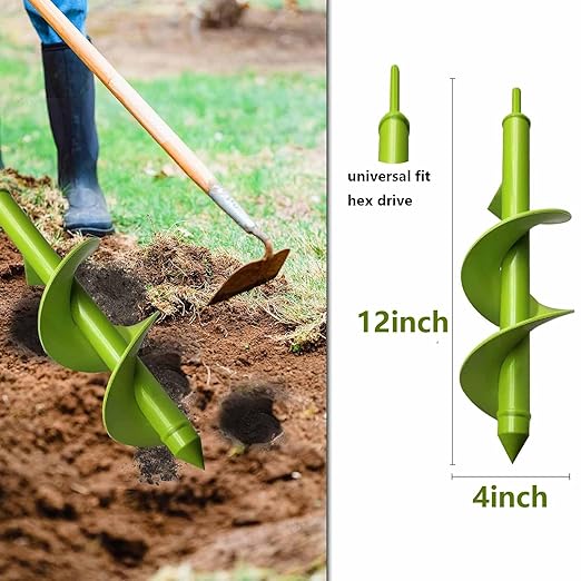 TCBWFY 4"x12" Auger Drill Bit for Planting and Digging Holes, Garden Plant Flower Bulb Rapid Bulb Planter Earth Auger Bit Post or Umbrella Hole Digger for 3/8" Hex Drive Drill