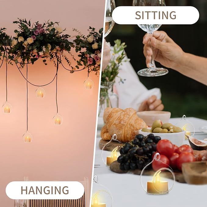 Sziqiqi Hanging Glass Globes Orbs Tea Light Candle Holders fillable with Trinkets for Wedding Ornaments, Wedding Birthday Christmas Party Centerpiece Accessory 2.36inch 20pcs +4 Extra