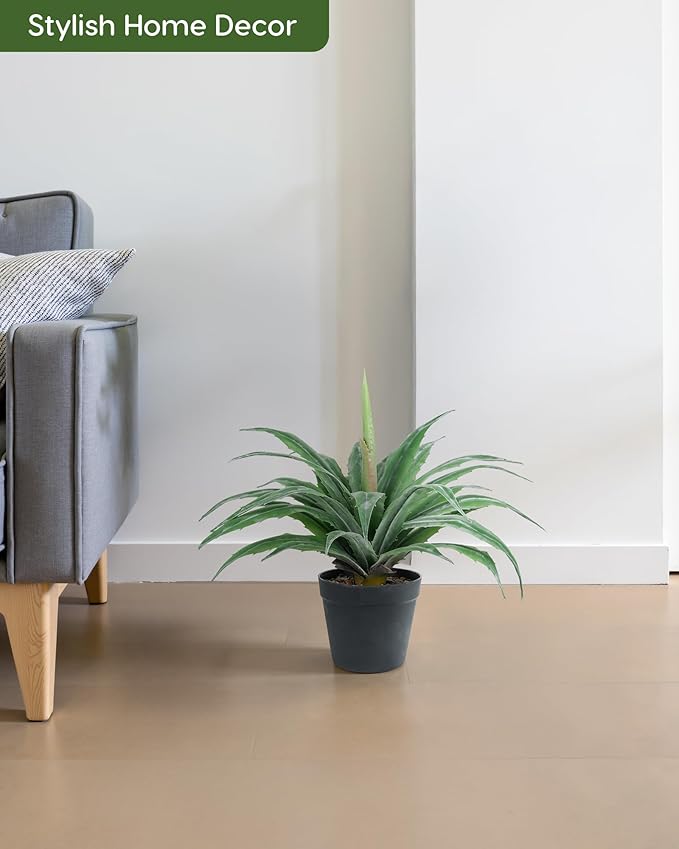 Velener Artificial Agave Plant in Black Pot with Real Stone Pebbles, Large Fake Agave Plants with Green Serrated Leaves, Faux Yucca for Indoor and Outdoor Decor-17 Inches Tall, 29 Leaves