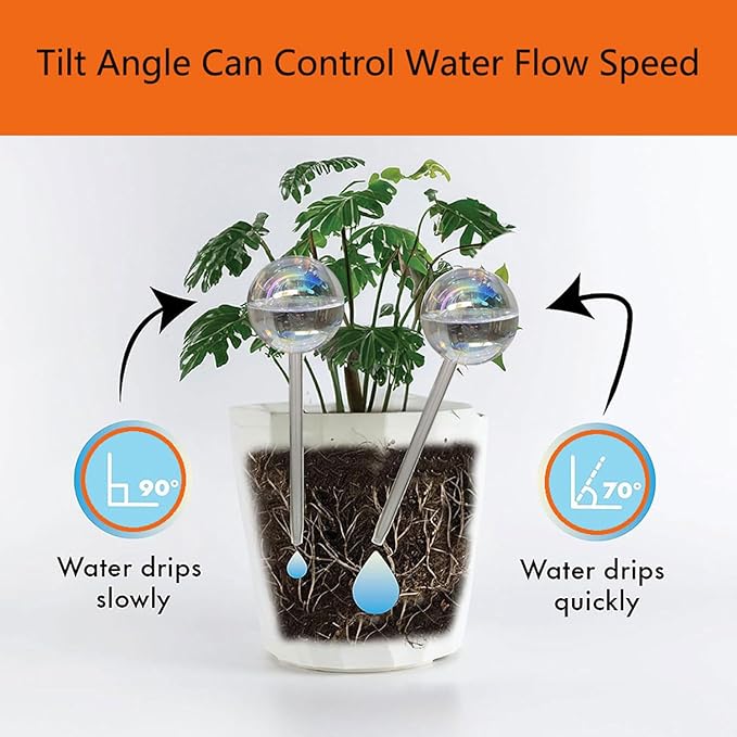 Glass Plant Watering Globes, Water Plants While Away Slow Self Watering Planter Insert Bulbs for Outdoor Indoor Plants, Vacation Plant Watering System Devices (Iridescent Medium 3-Pack)