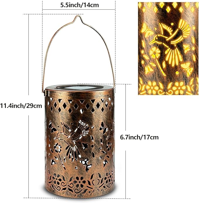 Solar Lanterns Outdoor Waterproof Hummingbird Garden Decor Birthday Gifts for Women Mom Grandma Hanging Solar Lights Lantern Metal Decoration Outside for Yard, Patio, Backyard, Porch