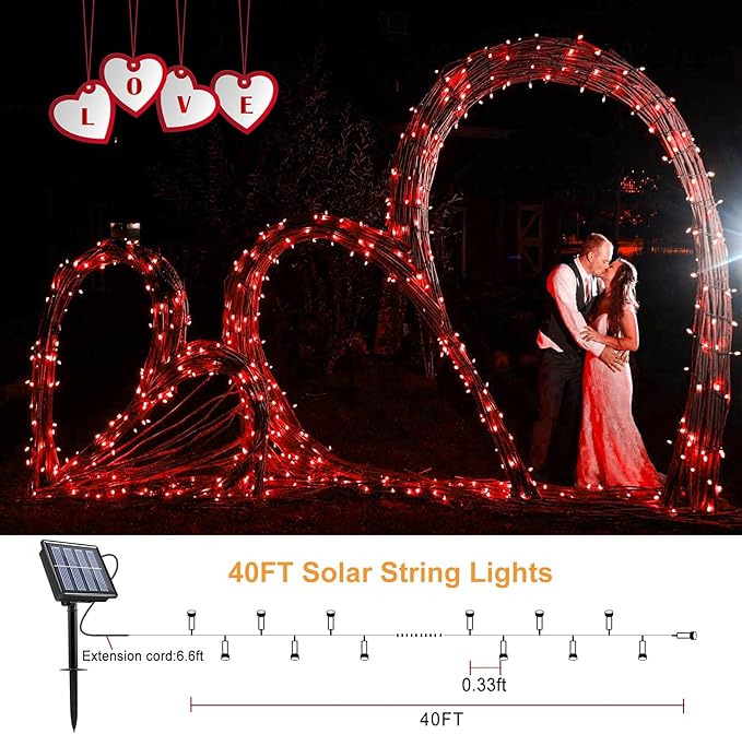 2 Pack Solar String Lights for Outside, Each 40Ft 120 LED Solar Lights Outdoor, 8 Modes Waterproof Solar Powered Twinkle Light for Backyard Patio Tree Party Garden Wedding Decoration, Red