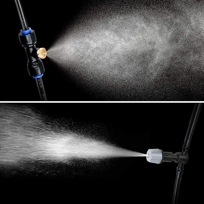 HOMENOTE 10 Pack Brass Misting Nozzles for Outdoor Cooling System, Mister Replacement Nozzles Tee and Plugs for 1/4" Tubing