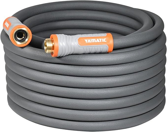 YAMATIC Heavy Duty Garden Hose 5/8 in x 100 ft with Swivel Handle, Super Flexible Water Hose, All-weather, Lightweight, Burst 600 PSI, Grey