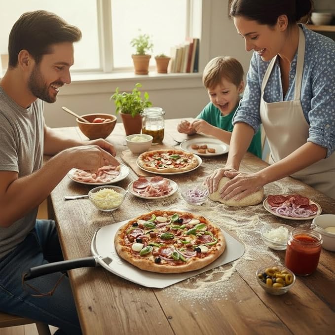 Q Pizza Aluminium Pizza Peel - 12" Metal Pizza Turning Paddle for Grill Oven - Pizza Spatula for Baking Bread Pastry Dough Pie & Cake, Pizza Accessory PT200