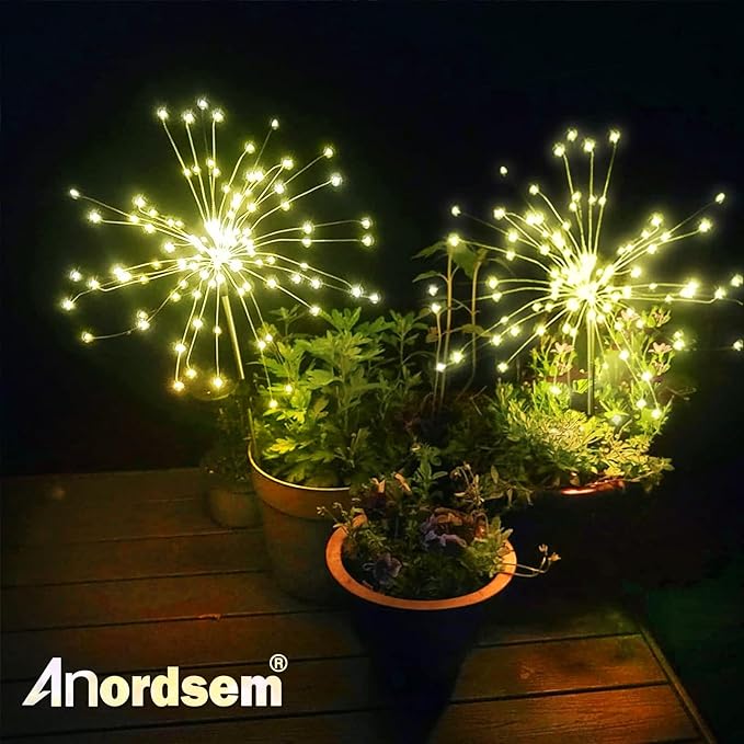 Anordsem Solar Lights Outdoor Waterproof: Garden Light Solar Powered for Yard Outside - Sparkler Fireworks Twinkle Lighting Patio Decor 4 Pack - LED Starburst Gardening Gifts for Women Gardener