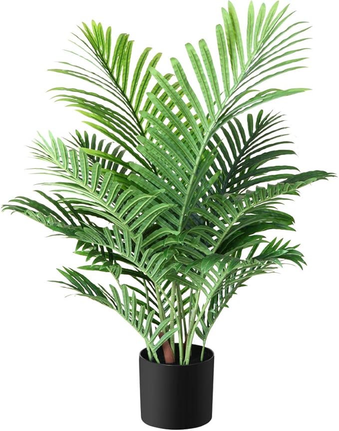 Fopamtri Fake Majesty Palm Plant 3 Feet Artificial Majestic Palm Faux Ravenea Rivularis in Pot for Indoor Outdoor Home Office Store, Great Housewarming Gift