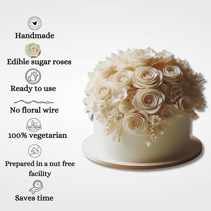 Confect Edible Flower | Edible Flower for cake decorations | Edible Flower Cupcake Toppers | Cupcakes & Doughnut Edible Toppers | Classic Pearl Ivory Sugar Flower- Pack of 12