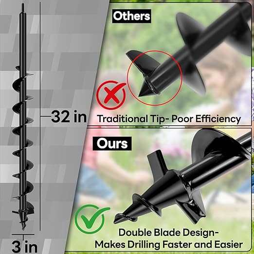 Upgraded Auger Drill Bit for Planting, 3''x32'' Drill Auger for Digging Holes, Heavy Duty Post Hole Digger for Garden Planting, Bulbs Fences Umbrella Holes, Fit 3/8" Hex Drive Drill
