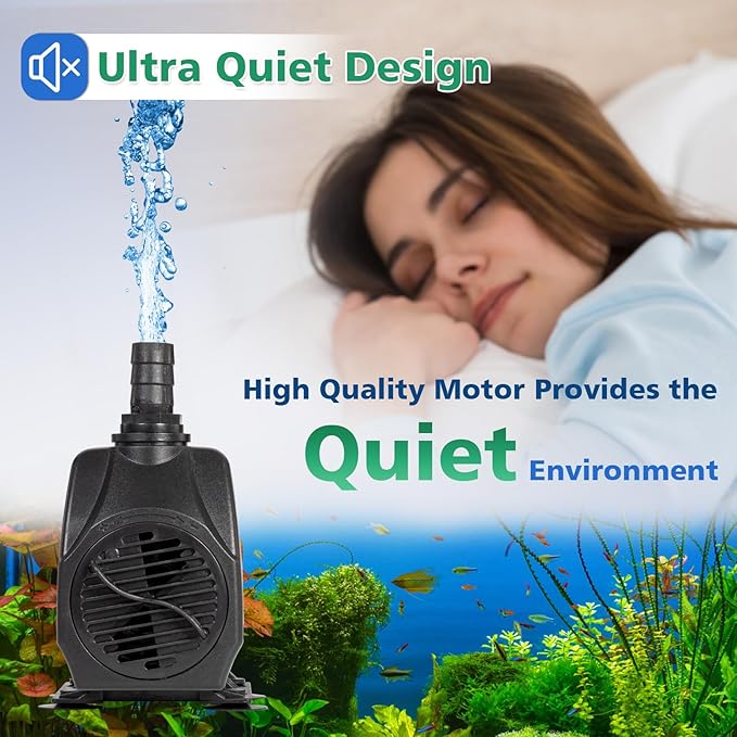 Submersible Water Pump, 800GPH 60W Ultra Quiet Fountain Pump (3000L/H), with 4 Nozzles 10ft High Lift for Aquarium, Fish Tank, Pond, Waterfall, Outdoor, Statuary, Hydroponics