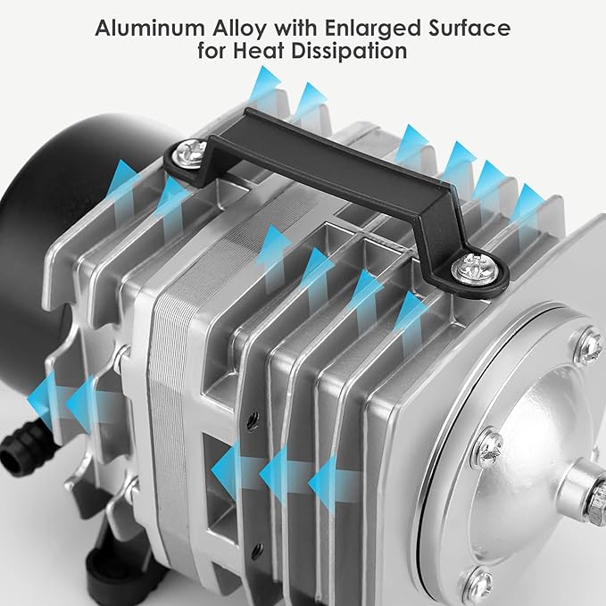 Aquarium Air Pump with Aluminum Housing, Commercial Air Pump with 6-Outlet Air Manifold, Pond Aerator Fish Tank Bubbler for Aquarium, Pond, Hydroponics (1000GPH-30W)