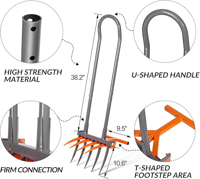 Walensee Broad Fork Garden Tool, 9 Tines Heavy Duty Broadfork Hand Tiller, 2-in-1 Garden Pitchfork with Ergonomic U-Shaped Handle, Spading Digging Fork for Gardening, Cultivating