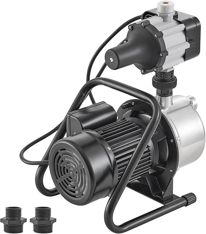 VEVOR 1HP Shallow Well Pump Portable, 1380 GPH Garden Jet Pump with Automatic Controller, 145 ft Head Stainless Steel Sprinkler Booster Pumps, for Garden Lawn Irrigation System, Water Transfer