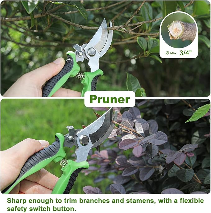 Garden Tool Set with Non Slip Rubber Grip,8 Piece Stainless Steel Gardening Tool Sets,Heavy Duty Outdoor Hand Tools Durable Storage Tote Bag,Uprooting Weeding Tool, Gifts for Women Men Green