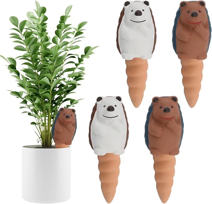 Kalolary 4Pcs Plant Watering Globes, Hedgehog Shape Self Watering Spikes Terracotta Drip Water Stakes Irrigation Watering Bulbs for Pot, Indoor, Outdoor, Vacation