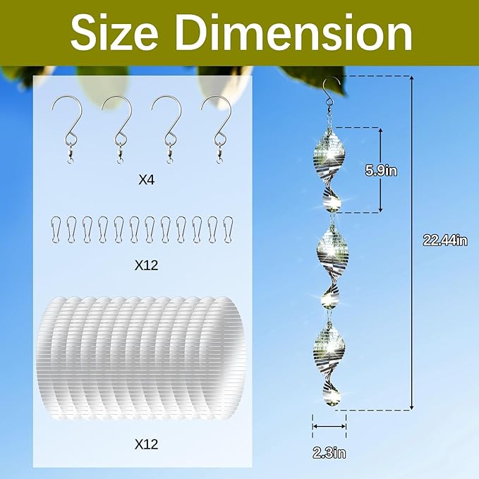 12 PCS Stainless Steel Bird deterrents for Outside,3D Bird Scarer Discs Set Pigeon Deterrent,Bird reflectors to Keep Birds Away Woodpecker Deterrent for House,Crow Deterrent