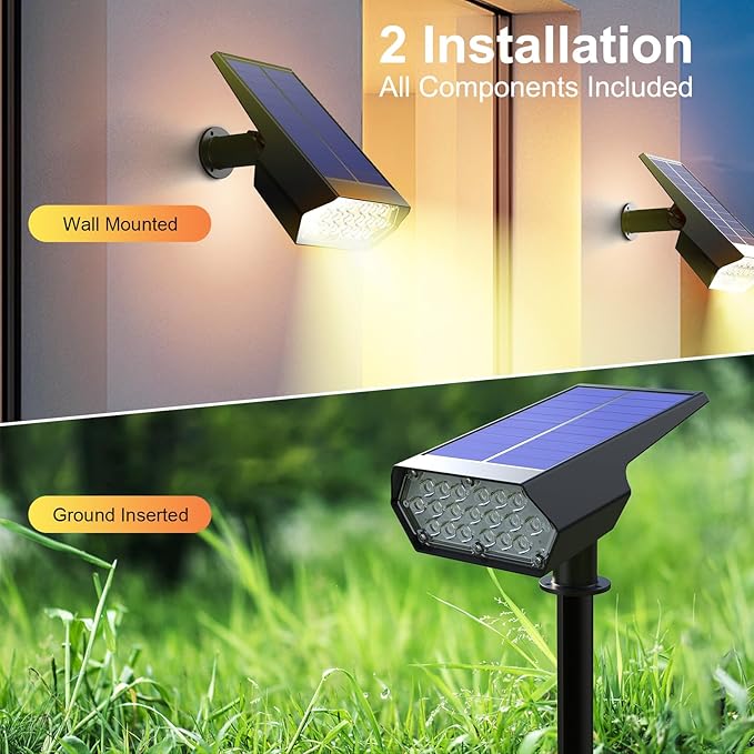 Upgraded Solar Spot Lights Outdoor, Waterproof IP65 RGB Color Changing Solar Outdoor Lights, Multicolor Solar Landscape Spotlights with Memory Function for Holiday Decorations, Yard, Garden, Pathway