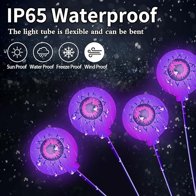 Aogist Halloween Decorations Eyeball Swaying Firefly Light Bright Long Standby Time Waterproof Outdoor Lights for Beautiful Spaces Garden Yard Lawn Pathway Porch Party Decor (Purple, 4 Pack-24 LEDs)