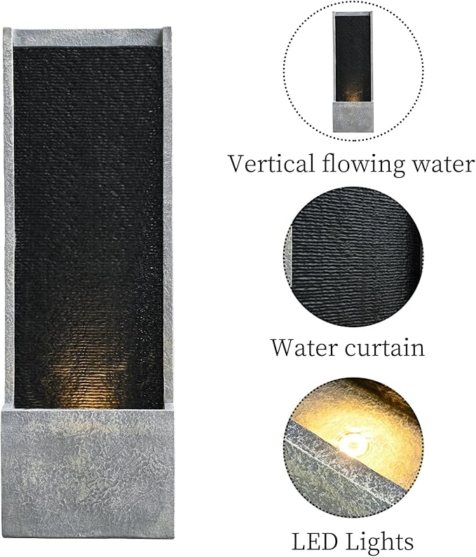 50" Outdoor Fountains and Waterfalls LED - Patio Water Fountains for Outdoor Gardens Backyards Lawns Balconies Landscaping and Outdoor Living Spaces