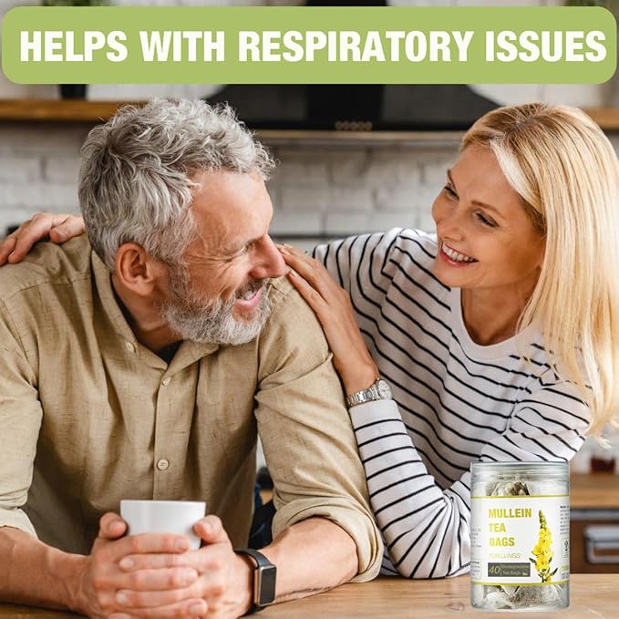 40 Bags Dried Mullein Leaf Tea for Lungs - Lung Detox Cleanse Tea for Smokers - Herbal Mullen Mullien for Breathe Easy - Caffeine-Free, Immune Support