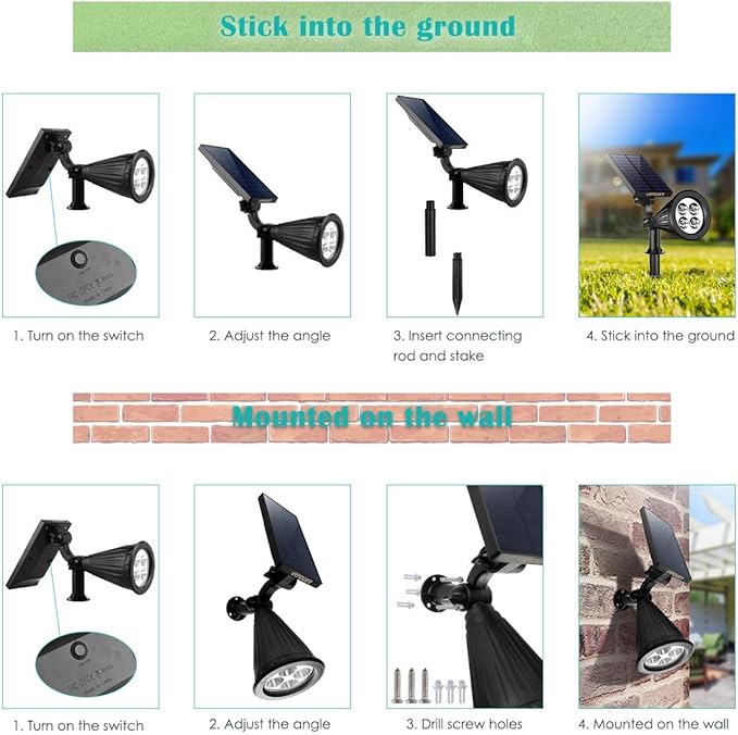URPOWER Solar Lights Outdoor, Adjustable Solar Spot Lights Outdoor, 2-in-1 Waterproof Solar Landscape Spotlights Wall Light, Dusk-to-Dawn Solar Powered Outdoor Light for Garden, Yard, Pathway (2 Pack)