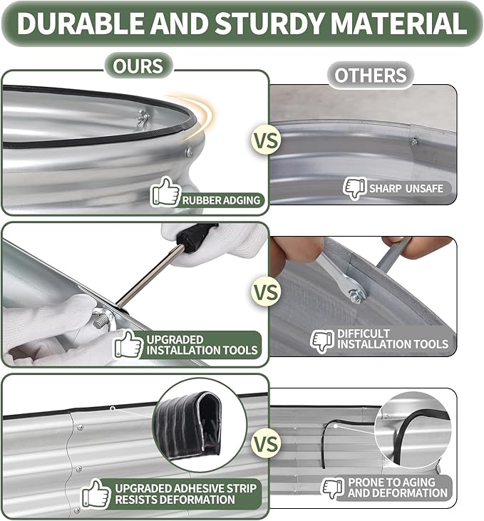 1MORE Galvanized Raised Garden Bed- Planter Garden Boxes Outdoor, Raised Beds for Gardening, 6x3x1ft Metal Garden Bed Kit for Vegetables Flower, Planter Raised Bed with Protective Tape & Tools.Silver