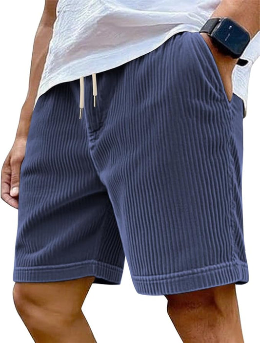 Mens Cargo Shorts Casual Drawstring Elastic Waist Corduroy Summer Beach Shorts with Pockets