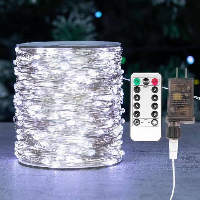 Fairy Lights Plug in,200FT 600 LEDs Waterproof String Lights,LED Lights Stirp with Remote 8 Modes for Indoor Outdoor Christmas Wedding Birthday Patio Garden Decoration,Cool White