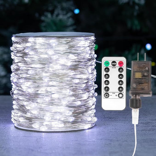 Fairy Lights Plug in,200FT 600 LEDs Waterproof String Lights,LED Lights Stirp with Remote 8 Modes for Indoor Outdoor Christmas Wedding Birthday Patio Garden Decoration,Cool White