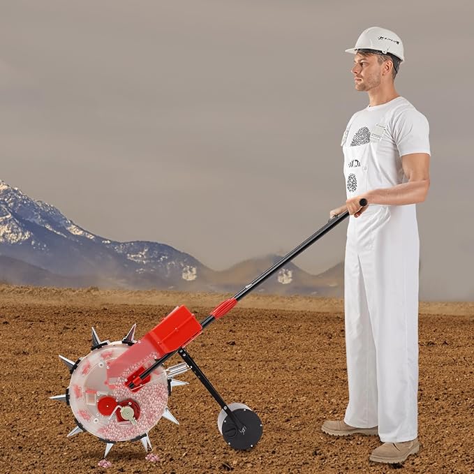 Seed Sower & Fertilizer Applicator,Manual Seeder Handheld Seeding Machine,10 Nozzles Precision Manual Seeder Portable Hand Push Seeder with Adjustable Design