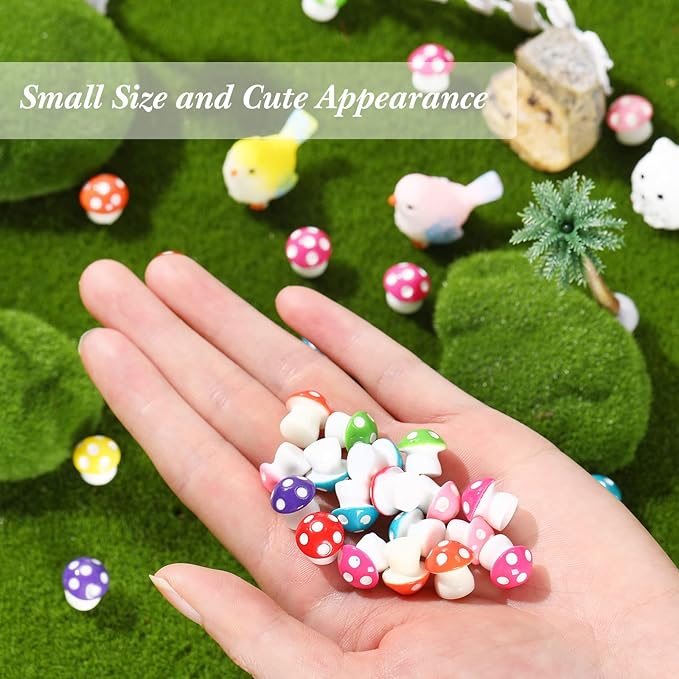 160 Pcs Tiny Mushrooms Mini Figurines Miniature Cute Colorful Mushroom Figurines Indoor Outdoor Mushroom Statue Decor Mushroom Decoration for Garden Landscape Bonsai Craft Ornament(Mixed Color,M)