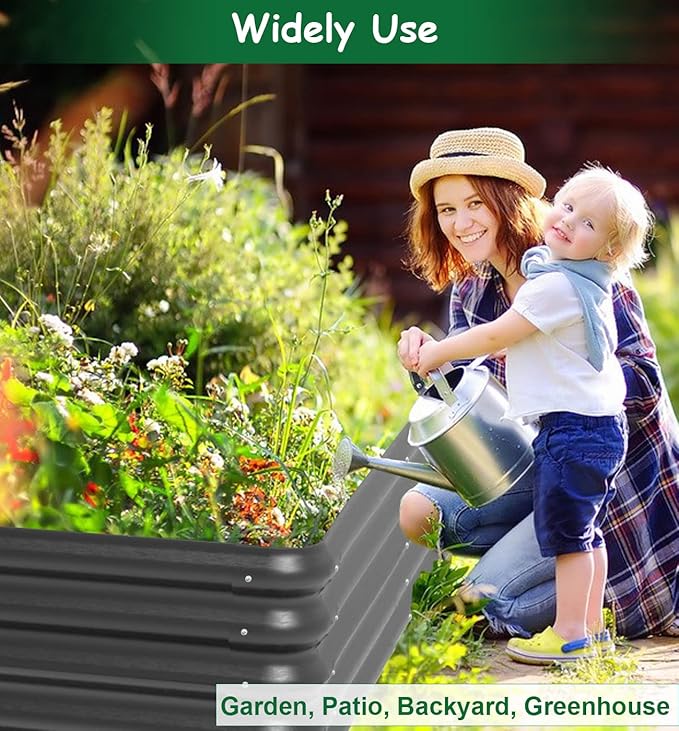 3x3x1 FT Raised Garden Bed with Steel Cable, Elevated PP Planter Box Stand for Gardening, Backyard Patio Ground Raised Bed for Planting Vegetables Flower Herb and Succulents, Black