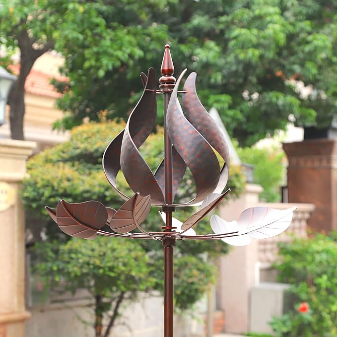 Yard Garden Wind Spinners - Large Tulip Outdoor Metal Wind Spinners with Stake, Yard Art Lawn Garden Decor (24" W x 73" H)