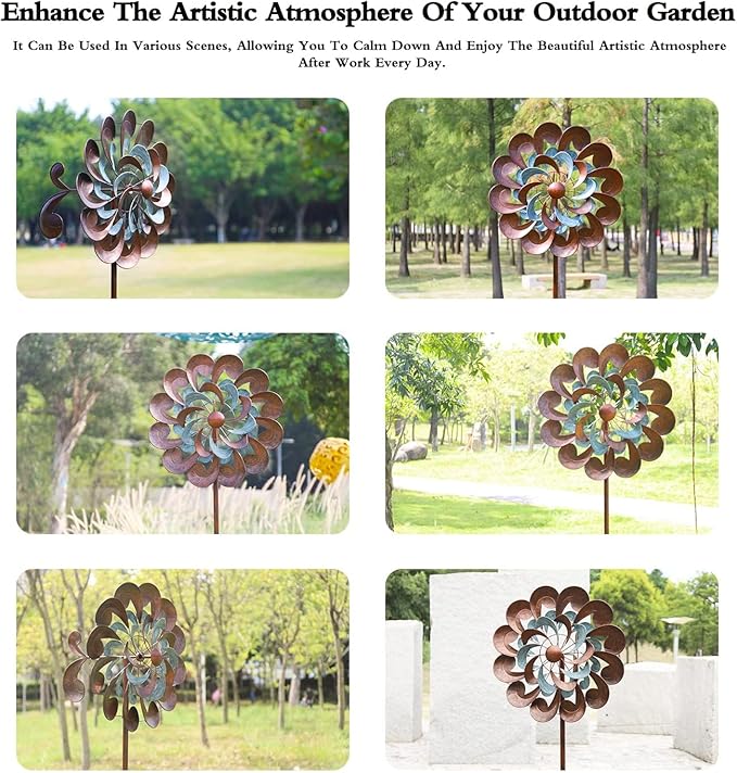 Wind Spinner Outdoor Garden Decor, Wind Spinners for Yard and Garden, 84 inch Copper Wind Sculptures & Spinners for Yard Decorations - Larger Spinners